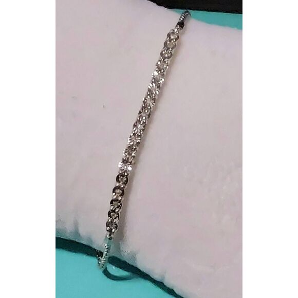 Sparkling .925 Sterling Genuine Diamond Bar Bolo Bracelet - Picture 2 of 4